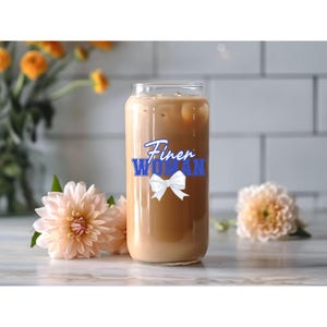 Zeta Phi Beta Sorority Glass with Finer Woman Design, Sorority Gift for Zetas , Greek Life Glass Cup, Sisterhood, Blue and White Zeta Cup