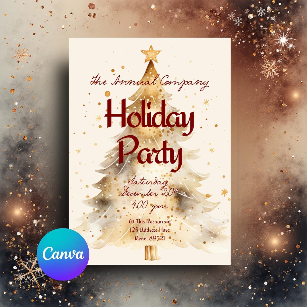 Holiday Party Invitation – Printable Christmas Office Invite With Gold ...
