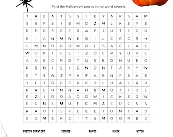 Halloween word search| 25 Halloween words| Halloween games| Halloween printables| Halloween digital download