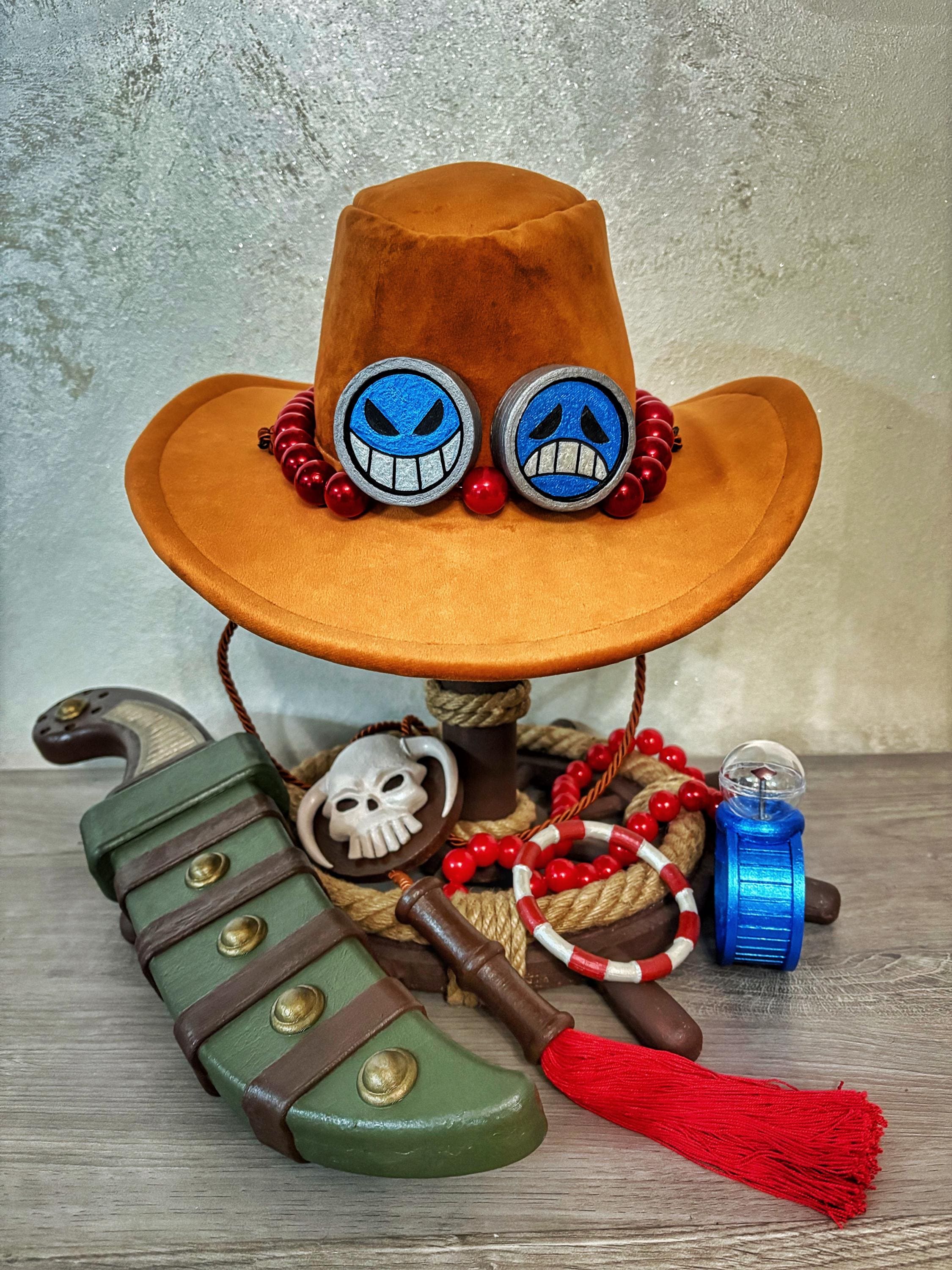 Portgas D. Ace Cosplay Hat, Dagger, Necklace, Bracelet, Logo Pose