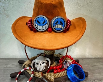Portgas D. Ace Cosplay Hat, Necklace, Log Pose, Bracelet (fanmade