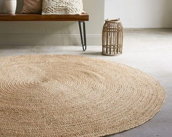 Natural Jute Rug | Handwoven Braided Boho Floor Mat | Custom Size Area Rug | Eco-Friendly Rustic Farmhouse Decor| Rustic Farmhouse Decor