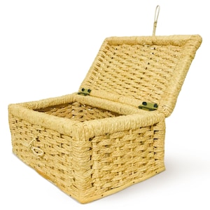 Wicker Seagrass Storage Box with Lid | Large Basket Organizer | Hamper Gift Basket Idea | Natural Storage Bin | Bed or Closet Organizer