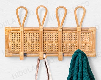 Boho Rattan Wall Rack, Rattan Wall Hook, Coat Rack, Hat Hook, Cane Coat Hook, Towel Hanger