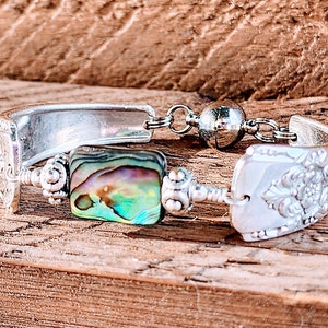 Spoon Bracelet Stunning Silverware Bracelet with Genuine Abalone-Size Small 6 1/4 image 6