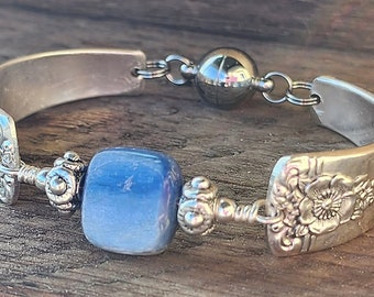 Spoon Bracelet - Stunning Silverware Bracelet with Genuine Kyanite -Size Small (6 1/4")