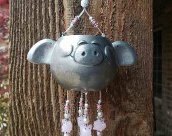 Folk Art Pig Cup Wind Chime