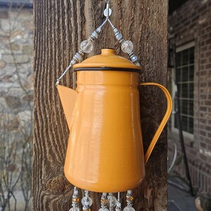 Vibrant Orange Enamelware Teapot Wind Chime