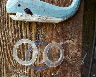 Bottle Ring and Blue Whale Driftwood Wind Chime