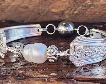 Spoon Bracelet - Stunning Silverware Bracelet with a Genuine Freshwater Pearl-Size Small (6 1/4")