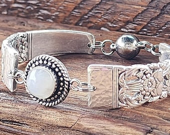 Spoon Bracelet - Stunning Silverware Bracelet with a Genuine Moonstone -Size Medium (6 3/4")