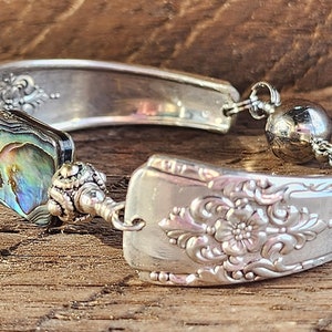 Spoon Bracelet Stunning Silverware Bracelet with Genuine Abalone-Size Small 6 1/4 image 1