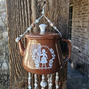 Dutch Girl Enamelware Teapot Wind Chime