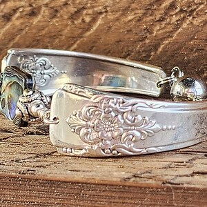 Spoon Bracelet Stunning Silverware Bracelet with Genuine Abalone-Size Small 6 1/4 image 3