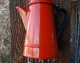 Red Enamel Cowboy Coffee Pot Chime