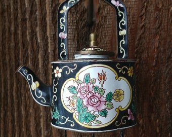 Elegant Floral Mini Enamel Teapot Wind Chime