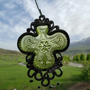 Green Shamrock Vintage dish Upcycled into a Windchime image 7