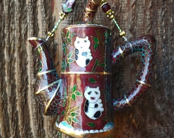 Petite Panda Cloisonne' Teapot Wind Chime