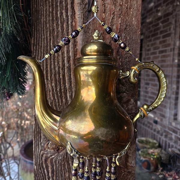 Old Brass Beauty--Antique teapot given new life as a Wind Chime