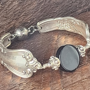 Spoon Bracelet - Stunning Silverware Bracelet With Black Onyx -Size Small (6 1/4&quot;)