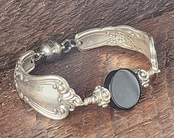Spoon Bracelet - Stunning Silverware Bracelet With Black Onyx -Size Small (6 1/4")
