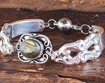 Spoon Bracelet - Stunning Silverware Bracelet With Labradorite -Size Small (6")