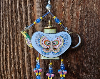 Magnificent Butterfly Mini Teapot Wind Chime