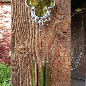 Green Shamrock Vintage dish Upcycled into a Windchime image 4