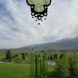 Green Shamrock Vintage dish Upcycled into a Windchime image 9