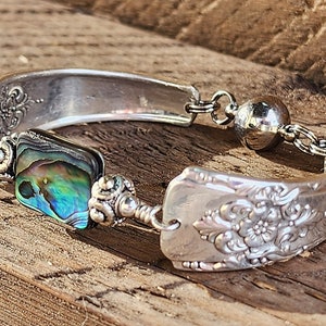 Spoon Bracelet Stunning Silverware Bracelet with Genuine Abalone-Size Small 6 1/4 image 4