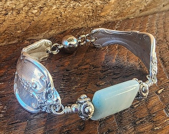 Spoon Bracelet - Stunning Silverware Bracelet with Genuine Amazonite -Size Small (6 1/4")