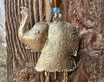 Embossed Elephant Bell Wind Chime