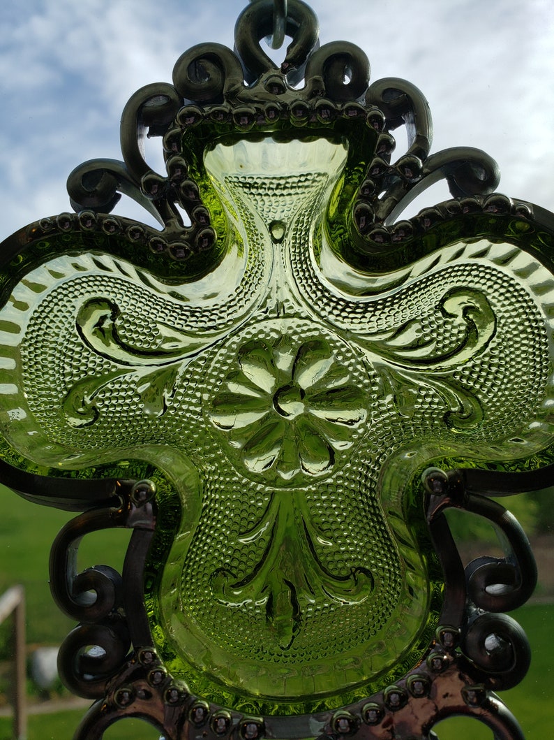 Green Shamrock Vintage dish Upcycled into a Windchime image 2