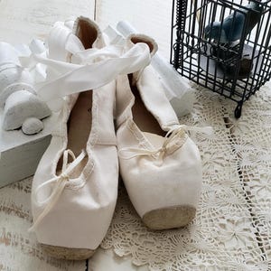 canvas ballet pointe shoes , girls german ballet slippers , white ballet shoes , vintage cottage chic decor