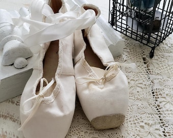 canvas ballet pointe shoes , girls german ballet slippers , white ballet shoes , vintage cottage chic decor