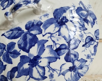 blue transferware ironstone lid , antique flow blue chamber pot lid , farmhouse gallery wall decor