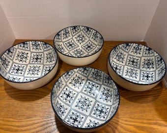 Bols à céréales géométriques Orly Maison New York bleu blanc (Ensemble de 4)