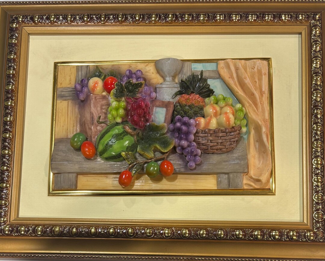 Italian 3D Fruit Still Life Painting: Sculptured Framed Wall Art (12 X ...