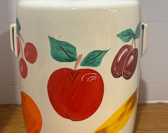 VTG  McCoy Pottery hand-painted cookie jar. 1940-1950s.Fruit Pattern.  Hand Painted. . Cold-Painted.