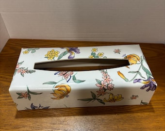 Vintage melamine or  tissue box cover, likely from the 1960s or 70s. Floral/ Butterfly Motiff