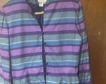 vintage Adrianna Papell 100% silk multicolored striped jacket . Sz 14