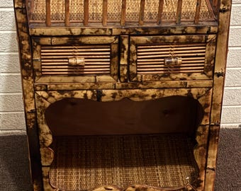 Entryway/Foyer catch-all console or hallway accent. Materials Tortoiseshell bamboo  rattan  wicker woven cane. VTG 1970s Franco Albini style