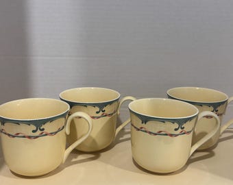 VTG Lenox Perennial Garden Cups Set of 4, European Garden Collection Creamy Multicolored Flowers