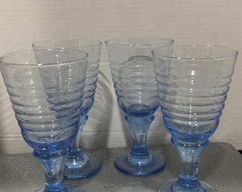 vintage Libbey "Sirrus" light blue water goblets or wine glasses. Set Includes 4 glasses