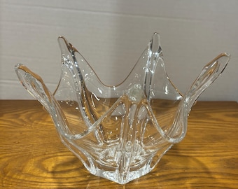 Vintage, French crystal lead bowl, mid-century. Starfish  or Splash, inspired. 1950s-1960s