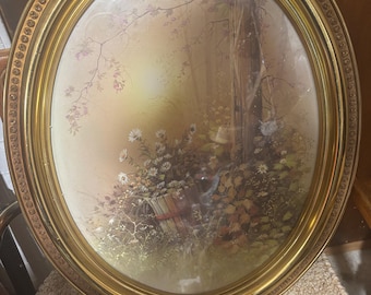 Vintage Syroco Oval Gold Frame with Cottage Birch Tree Print