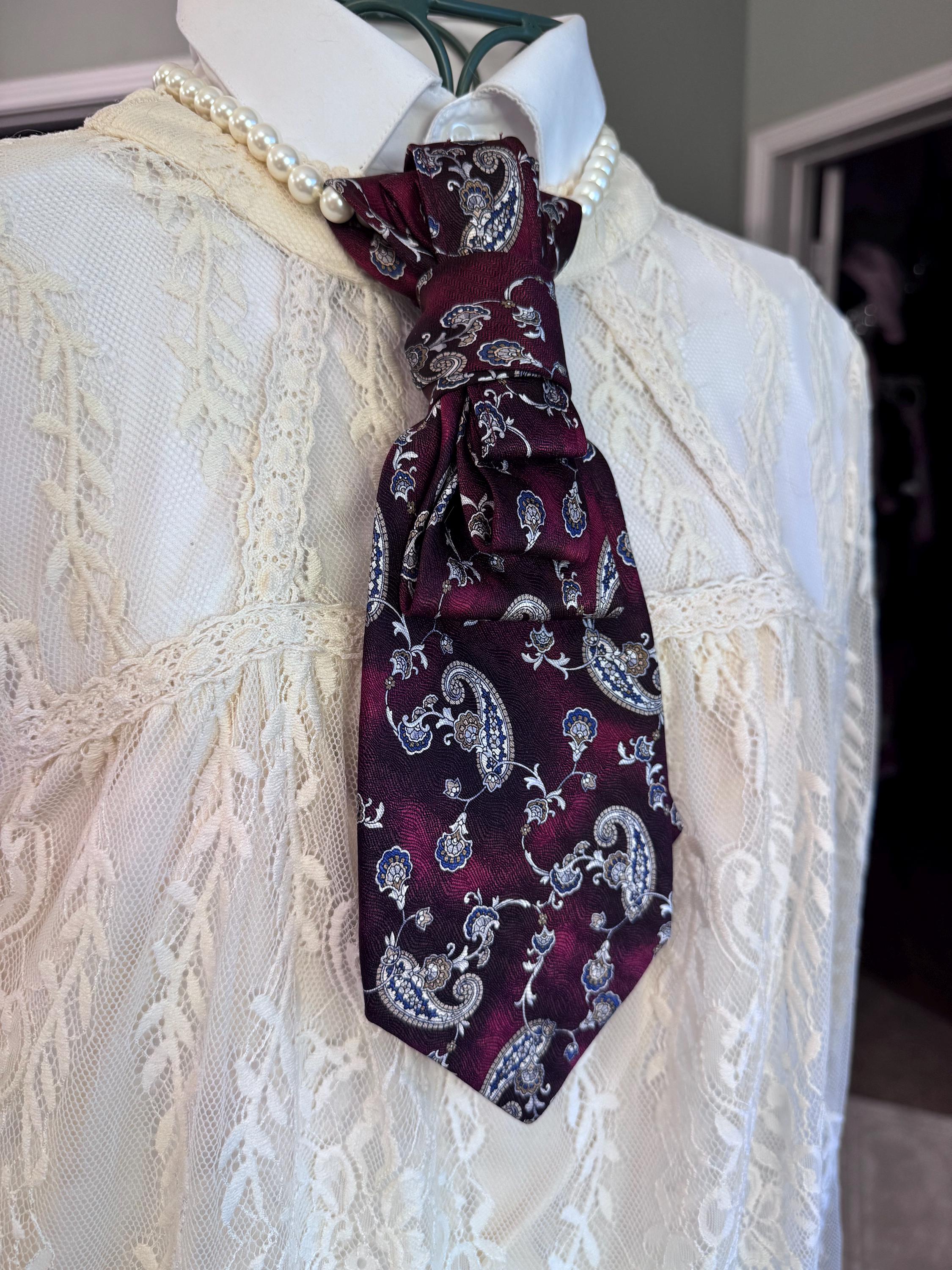 Handmade Pearl-Embellished Burgundy Satin Tie Necklace DOTTY-black-satin-ribbon-tie-  main image 3