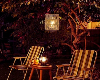 Confezione da 3 lampade a sospensione per esterni - Lanterne in rattan di bambù in stile boho per gazebo, veranda, patio e decorazioni da giardino