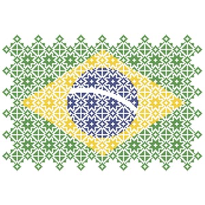 Cuadros de patchwork con diseño patriótico de la bandera de Brasil, con diseño de Quaker Sampler Cross Stitch, gráfico contado en PDF