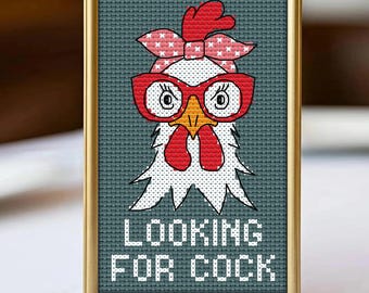 NSFW Kreuzstich Stickmuster, Huhn sofort Download PDF, Pop Art Digitale PDF Handstickerei Design zum Download